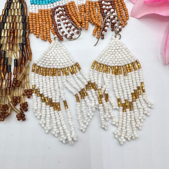 Tribal Ethnic Southwestern Seed Bead Fringe Curtain Earring Lot Colorful Boho - Picture 10 of 11